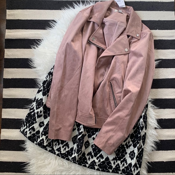 SOLD !! LOFT blush faux vegan suede moto jacket - Picture 8 of 12